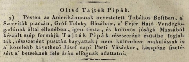 1818.03.04. Olcsó tajtékpipák