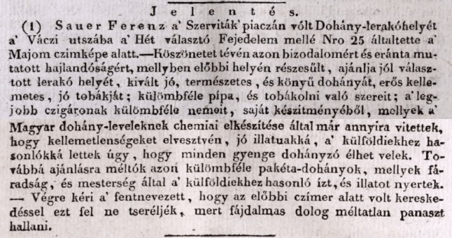 1830.05.05. Sauer dohánykereskedés