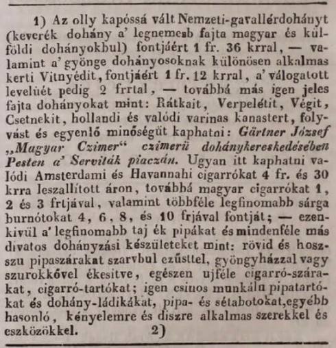1835.05.16. Gärtner dohánykereskedés