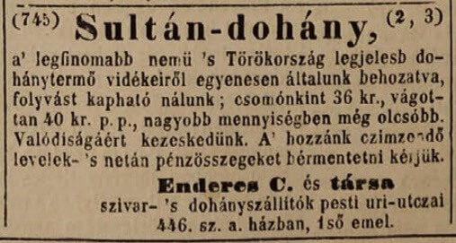 1845.05.20. Enderes - Sultán-dohány