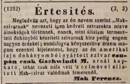 1845.11.11. Mak Ferenc szivarjai