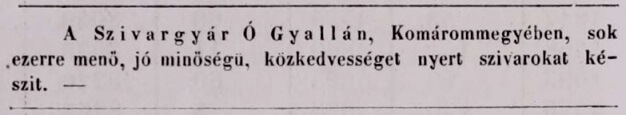 1846.01.06. Ógyallai szivargyár