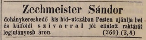 1848.03.14. Zechmeister dohánykereskedés
