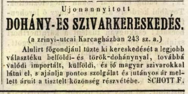 1850.07.30. Schott F. dohánykereskedés