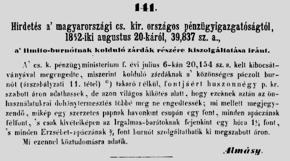 1852.09.07. Burnót a kolduló zárdáknak 1852.09.07. Burnót a kolduló zárdáknak
