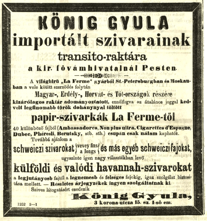 1865.10.22. König Gyula szivarok