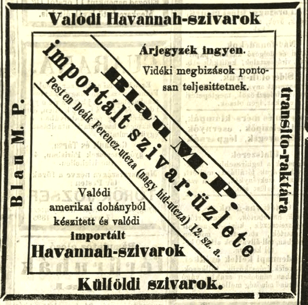 1865.12.17. Blau M.P. szivarok