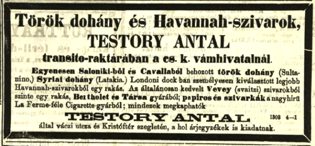 1865.12.24. Testory Antal szivarok