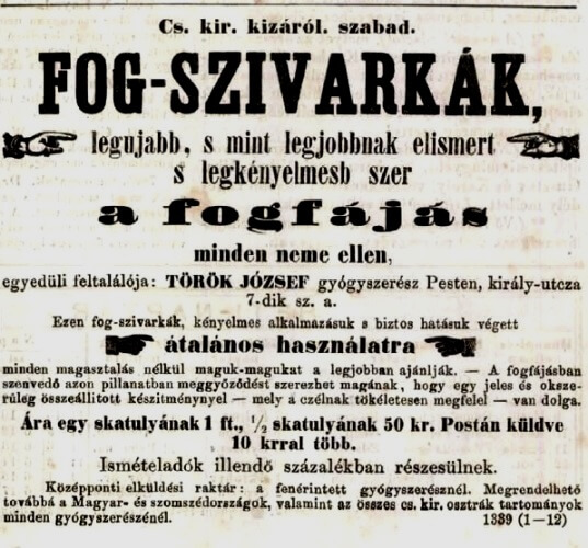 1865. Legújabb fog-szivarkák