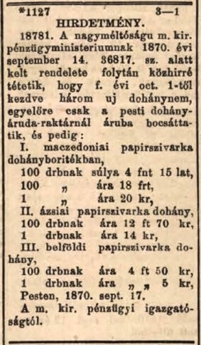 1870.09.28. Új cigaretták