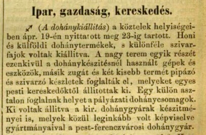 1872.04.28. Dohánykiállítás