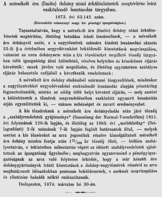 1874.04.08. Mérsékelt árú pipadohányok