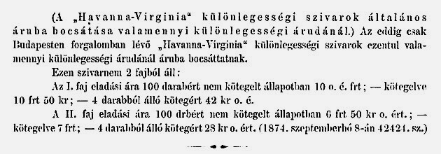 1874.09.14. Havanna-Virginia szivar