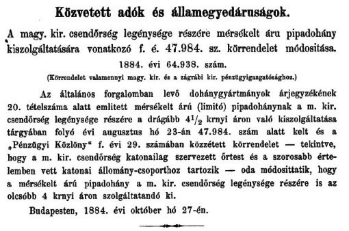 1884.11.02. Mérsékelt árú dohány