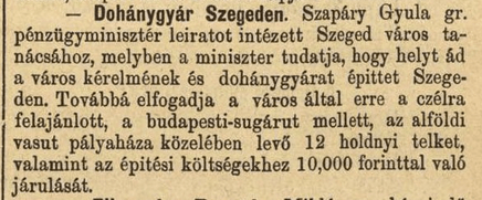 1885.03.28. Szegedi Dohánygyár