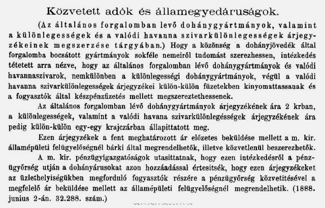 1888.06.19. Dohánygyártmányok