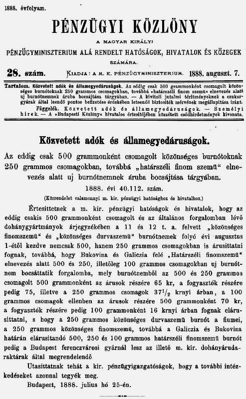 1888.08.07. Változás a burnótoknál