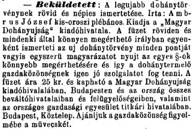 1888.11.18. Új dohánytörvény