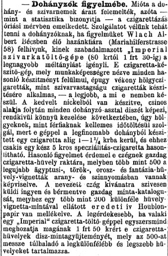 1889.04.07. Cigarettatöltő gép