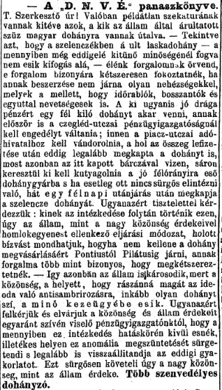 1889.04.07. Panasz a szűz dohányra