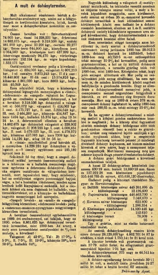 1891.10.21. A múlt év dohánytermése