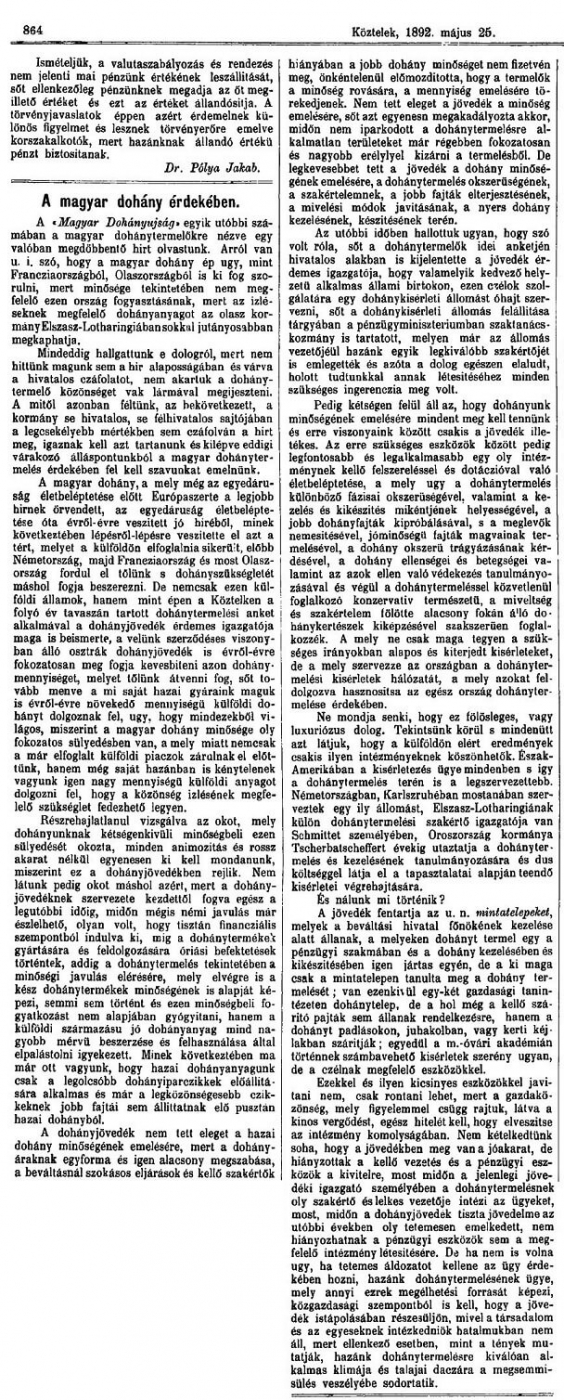 1892.05.25. A magyar dohány érdekében