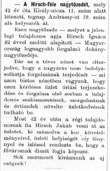 1893.11.20. Hirsch Jakab dohánytőzsdéje