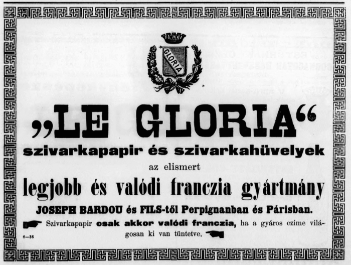 1893.12.20. Le Gloria cigarettapapír