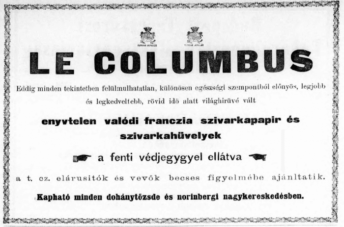 1894.01.20. Le Columbus cigarettapapír
