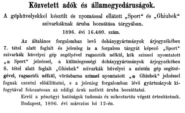 1896.03.22. Sport és Ghiubek cigaretta