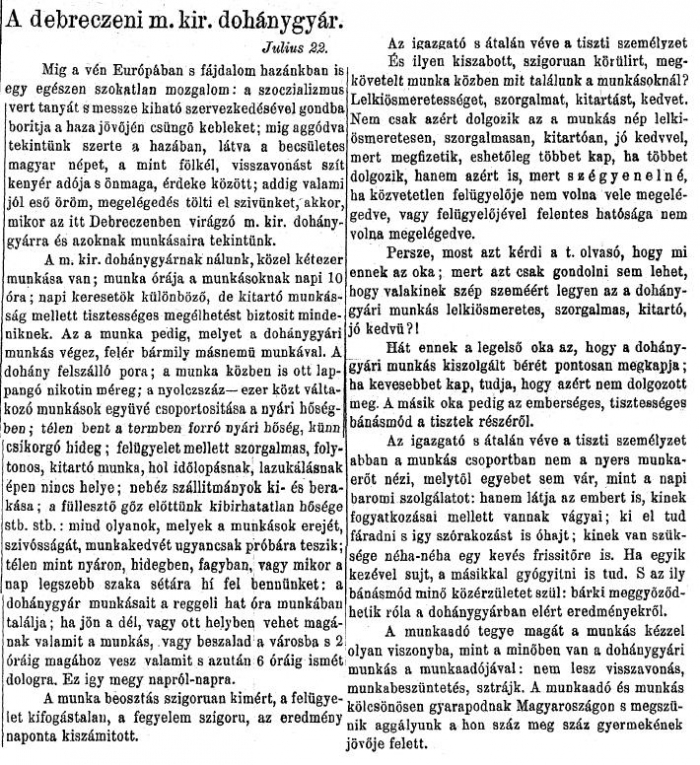 1897.07.25. Debreceni dohánygyár