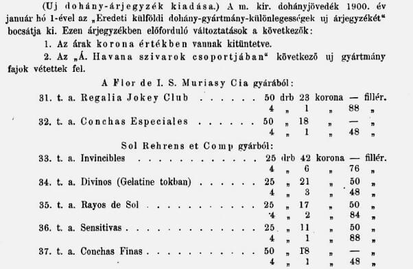 1900.01.10. Új dohányárjegyzék