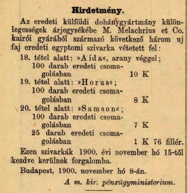 1900.11.14. Egyiptomi cigaretták