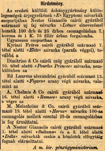 1901.11.06. Külföldi cigaretták