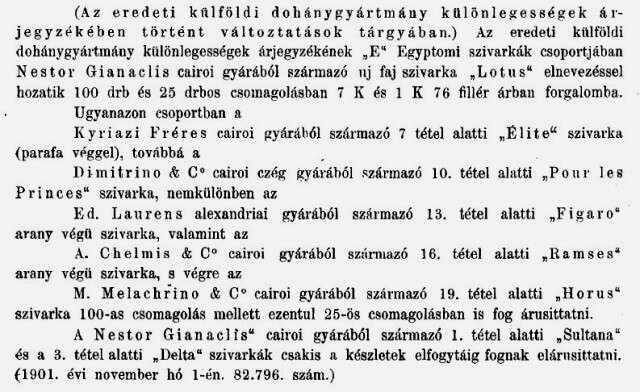 1901.11.20. Árjegyzék változások