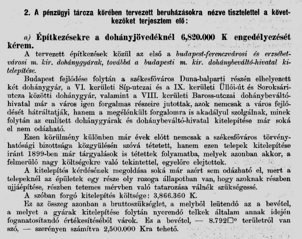 1901. Dohánygyárak kitelepítése