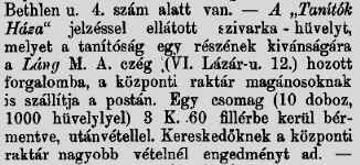 1902.02.13. Tanítók Háza hüvely