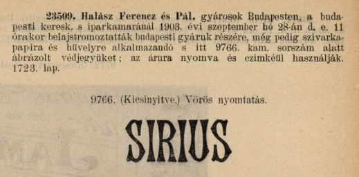 1903.09.28. Sirius papír és hüvely