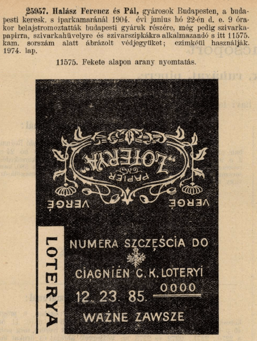 1904.06.22. Loterya papír és hüvely