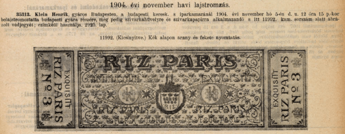 1904.11.05. Riz Paris papír és hüvely
