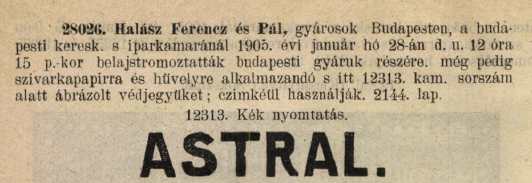 1905.01.28. Astral papír és hüvely