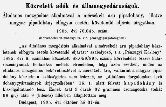 1905.11.10. Mérsékelt árú pipadohány