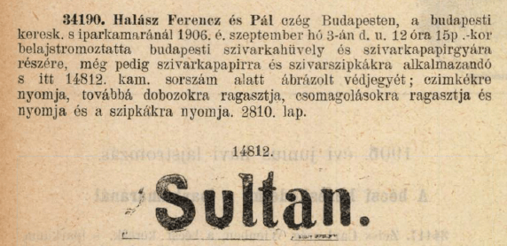 1906.09.03. Sultan papír és szipka