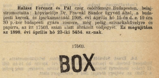 1908.04.15. Box papír és hüvely