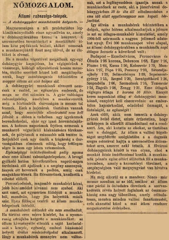 1909.01.23. Dohánygyári munkások