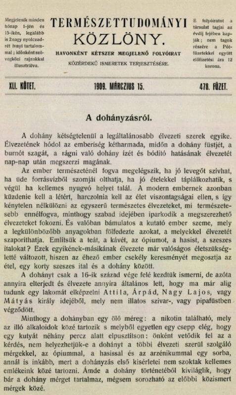 1909.03.15. A dohányzásról