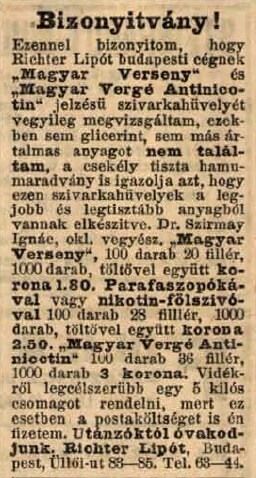 1909.03.16. Szivarkahüvelyek