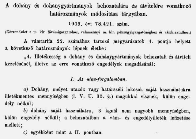 1909.07.20. Dohány vámtarifa