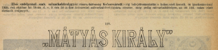 1909.10.18. Mátyás király hüvely