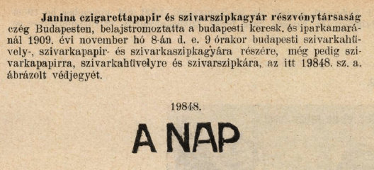 1909.11.08. A Nap papír és hüvely